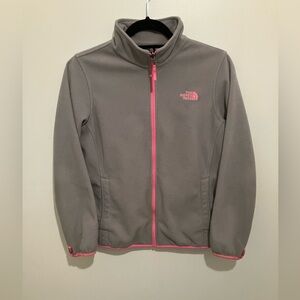 In GREAT CONDITION! THE NORTH FACE Gray Fleece Jacket with Pink Trim. SIZE L